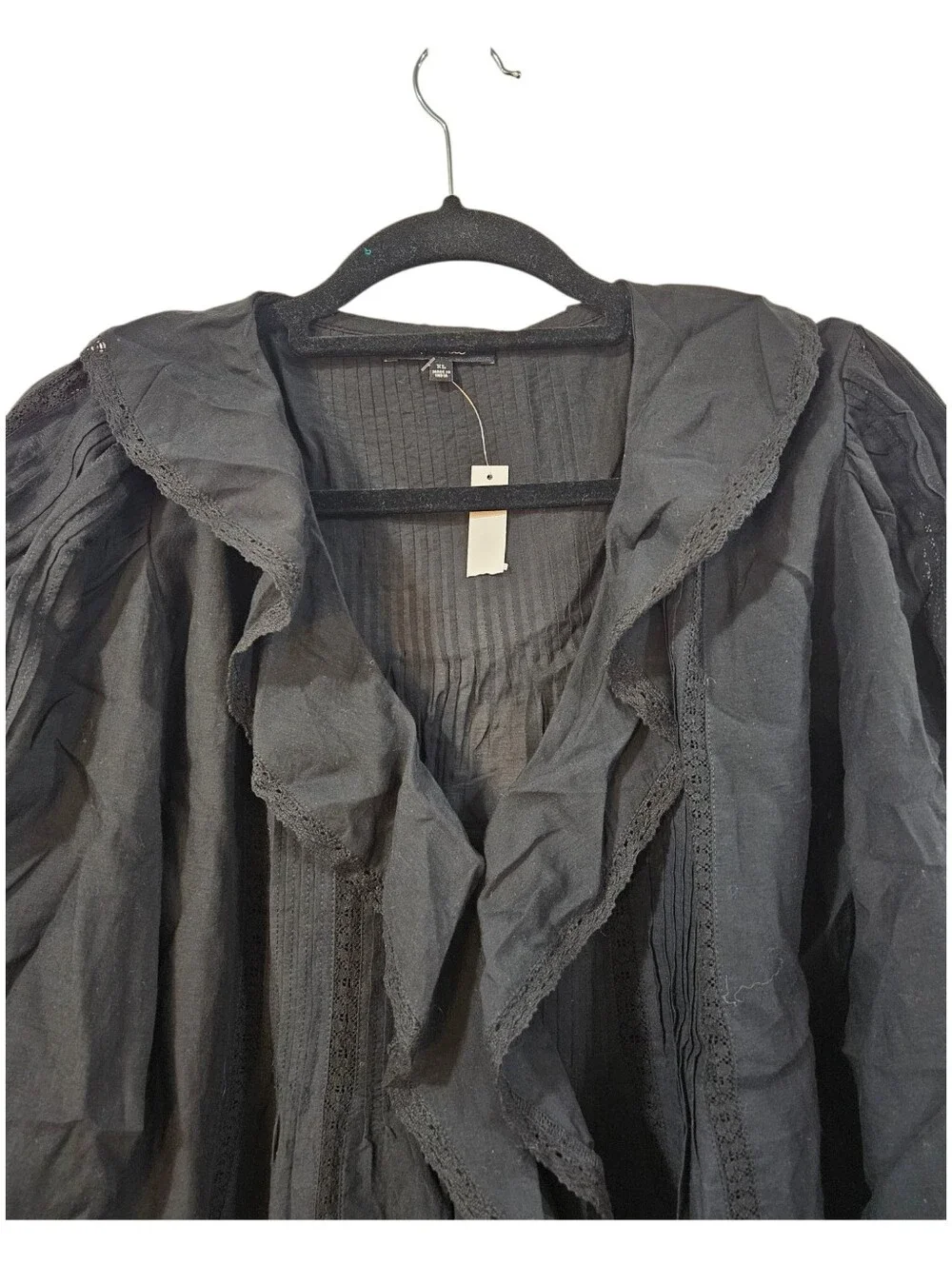 NWT Madewell Lace-Insert Ruffled Pintuck Long-Sleeve Top Size XL - Picture 4 of 9